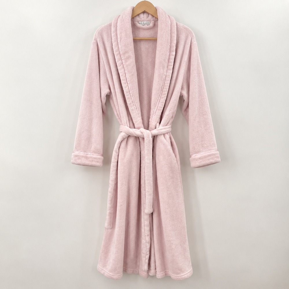 Miss Elaine Coquette Long Fleece Wrap Robe Women L Pink Soft Girl Plush Robe